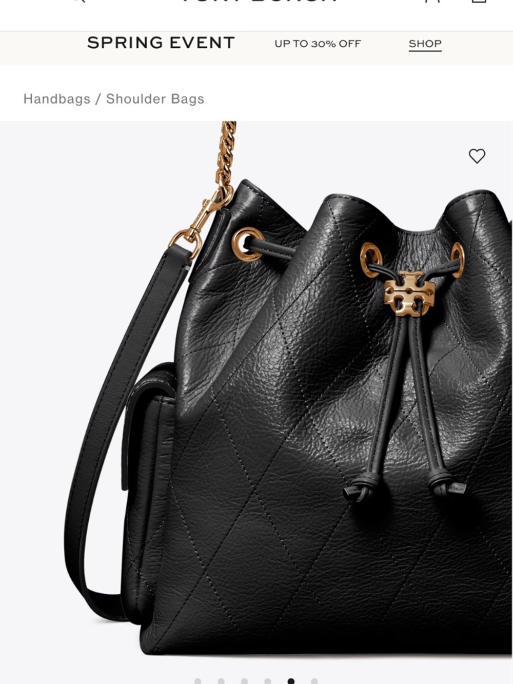Tory Burch Black Quilted Drawstring Shoulder Bag with Gold Hardware BRAND NEW - Picture 3 of 6